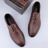 Summer Casual Leather Shoes Breathable Fashion Trend British Driving Hollow Casual Single Shoes Fashion Round Head Lace-up Men's Shoes