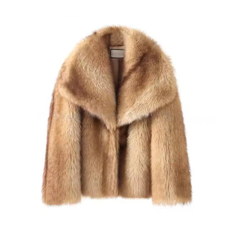 Womens Faux Fur Coat Winter Striped Oversized Collar Thick Streetwear