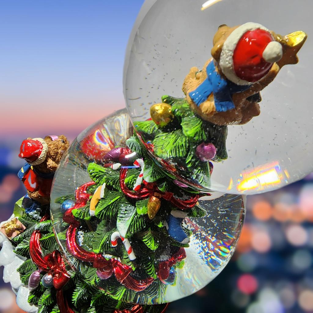 Minamiboeki Christmas Tree Snow Globe with Music Box 21x12x12cm Glass Teddy Bear Santa Claus