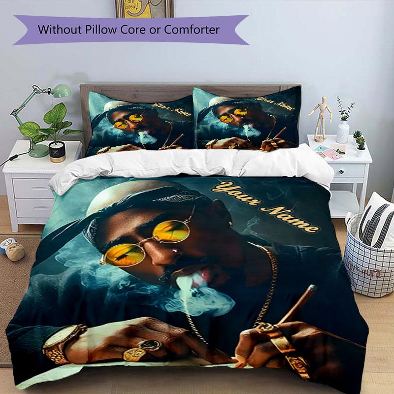 3PC Custom Name "Rap Star Smoke Style" Bedding Set Printed Bedding Set Duvet Cover Closure Includes 1 Duvet Cover & 254 Pillowcases for Bedroom