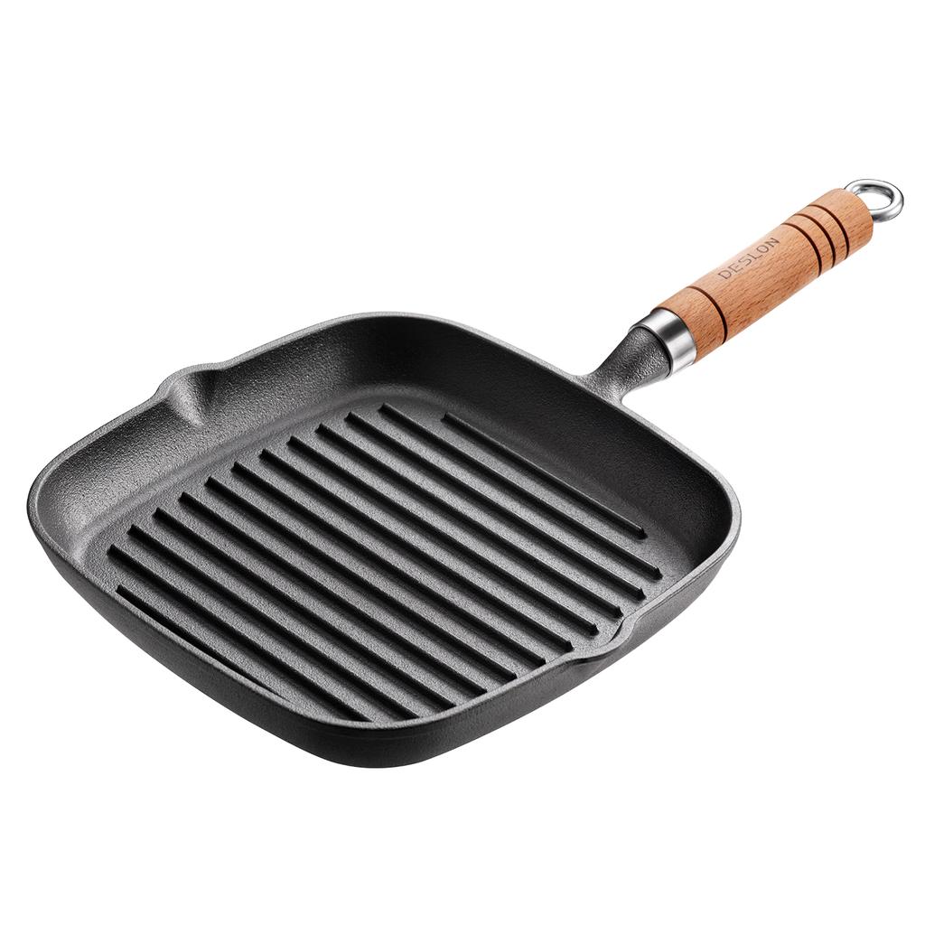 DES LON (DESLON) Steak Griddle Pan Breakfast Pan, Uncoated Cast Iron Steak Frying Pan, Non-Stick Pan for Gas Stove And Induction Cooker