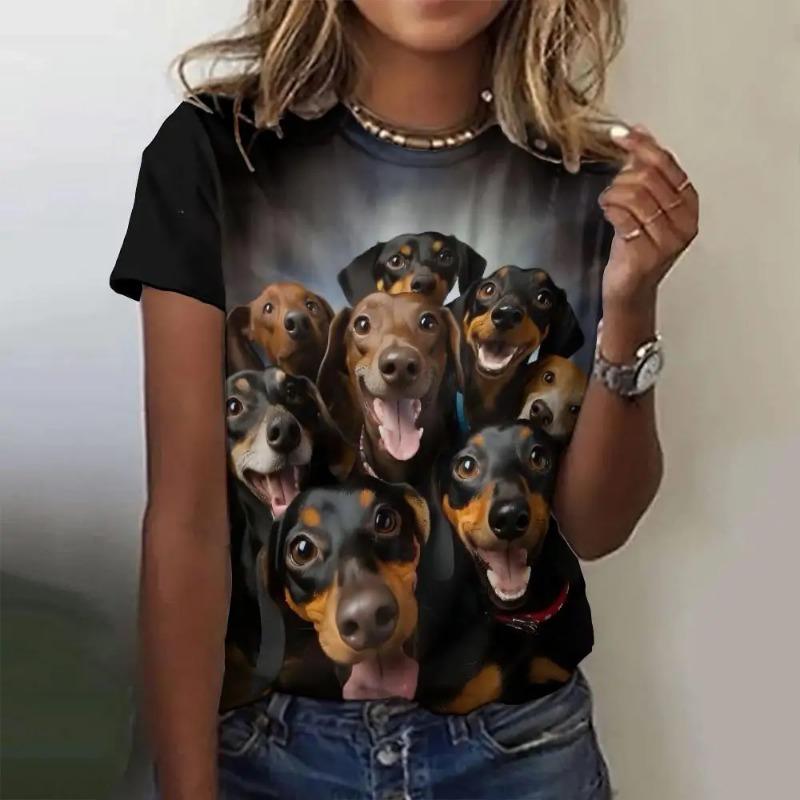 Женская футболка с принтом в стиле ретро с изображением животных из мультфильмов, кошек и собак, повседневная модная футболка с коротким рукавом, женская одежда, топ, футболка