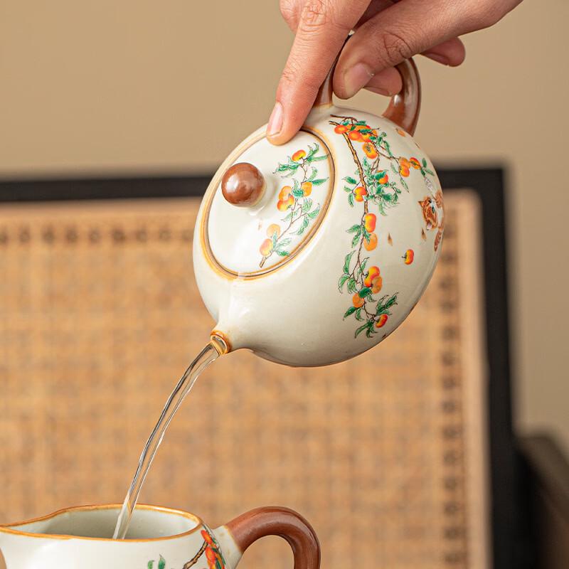 Чайник Сиши из руинной керамики Часюнь с рисунком "Кот и Хурма"