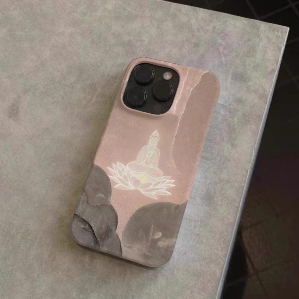 Чехол для телефона в стиле дзен с градиентом от розового к серому и рисунком Будды на лотосе для iPhone 17 16 15 14 11 12 13 Pro Max Air Plus Задняя крышка