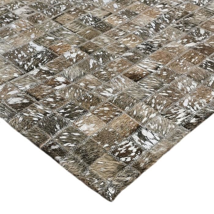 Tapis salon en cuir recyclé éclats argentés marron 120x170