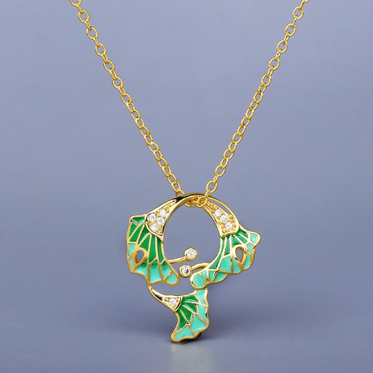 Кулон с эмалью в виде листьев гинкго, женское ожерелье в виде листьев, зеленая рука, капающий клей