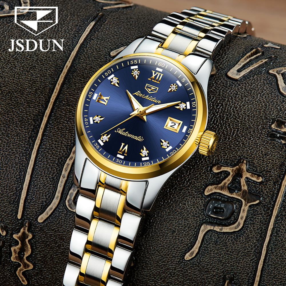 JINSHIDUN Brand Watch Heart Steel Automatic Mechanical Single Calendar Luminous Waterproof Women's Watch Women's Watch