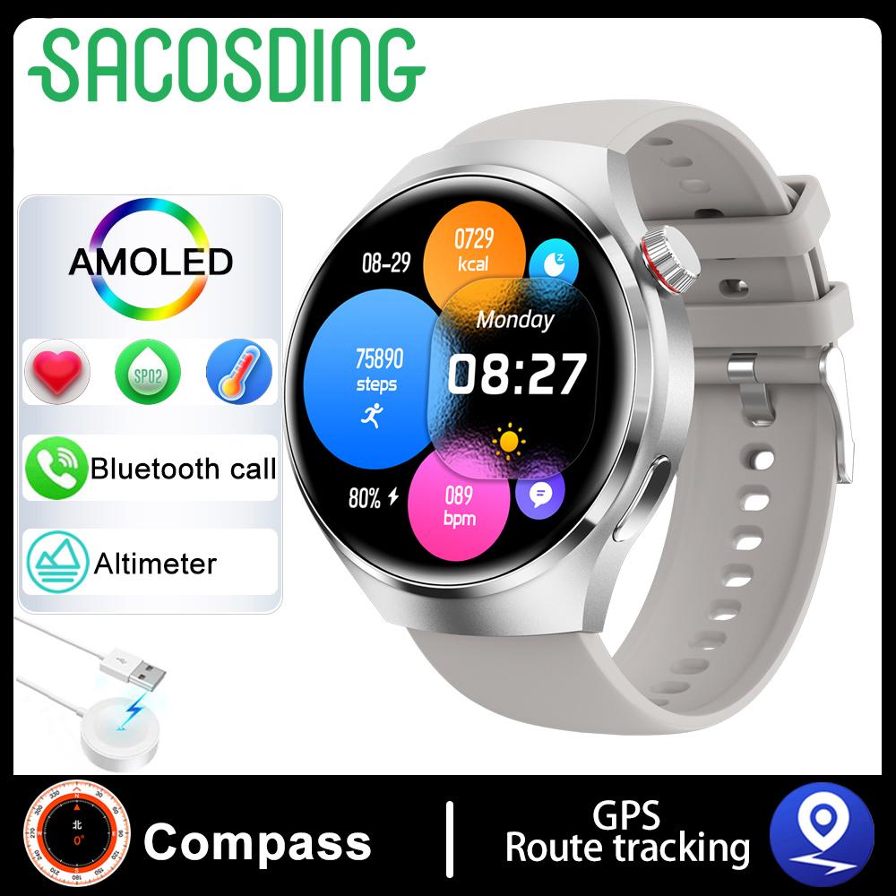 Для SACOSDING NFC Watch 4 Pro NFC Смарт-часы Мужские AMOLED 360*360 HD Экран Артериального Давления BT Call IP68 Водонепроницаемые Смарт-часы