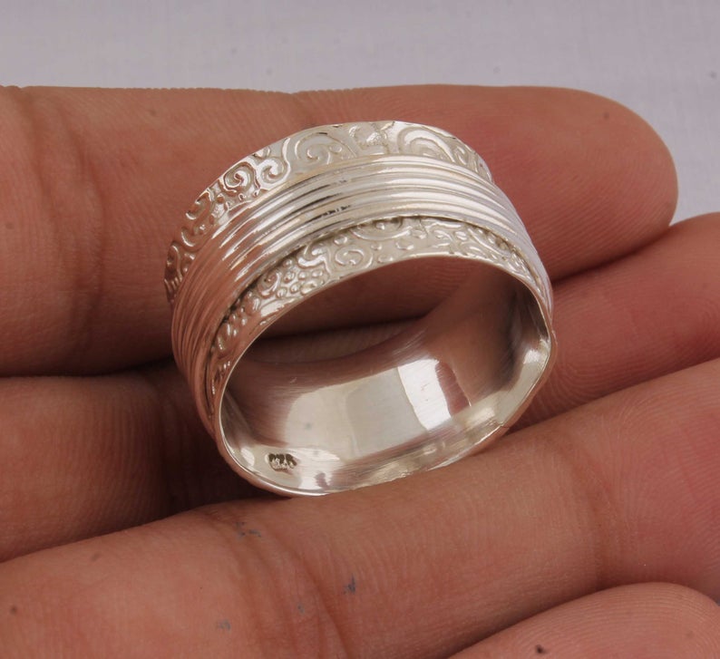 Дизайнерское кольцо для медитации Spinner Band Ring Ювелирные изделия из стерлингового серебра 925 пробы Кольцо ручной работы Заявление Кольцо