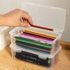1Pc Large Capacity Plastic Pencil Box Stackable Translucent Clear Pencil Box Office Supplies Storage Organizer Box