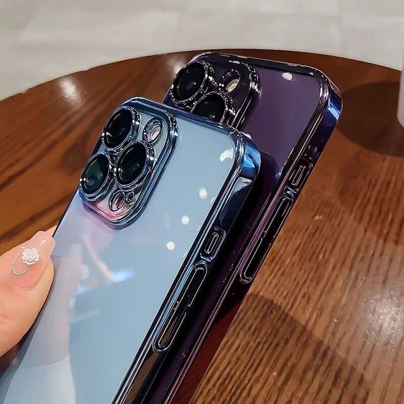 Роскошный прозрачный чехол для телефона с покрытием для IPhone 15 14 11 12 13 14 Pro Max Mini XS X 15 Plus, силиконовая мягкая пленка для объектива из ТПУ, защитная крышка