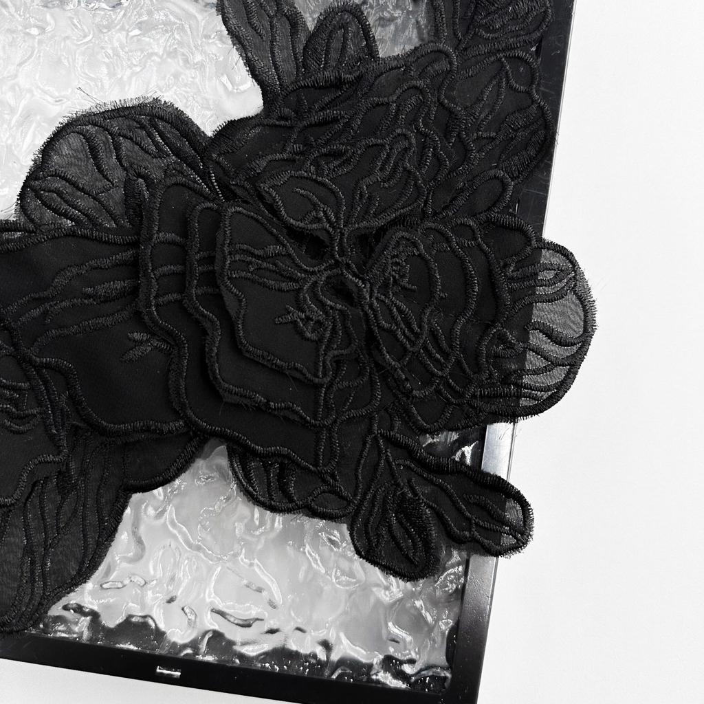 Black And White Organza Embroidery Flower Cloth Sticker Clothing Dress Dress Performance Costume Decorative Cloth Sticker Accessories