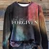 Cozy Plus Size FORGIVEN Print Pullover SweatshirtCasual, Long Sleeve Crew Neck Design for Fall & Winter