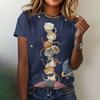 Женский летний повседневный топ с круглым вырезом, короткими рукавами и милым принтом кошки, модная трендовая одежда