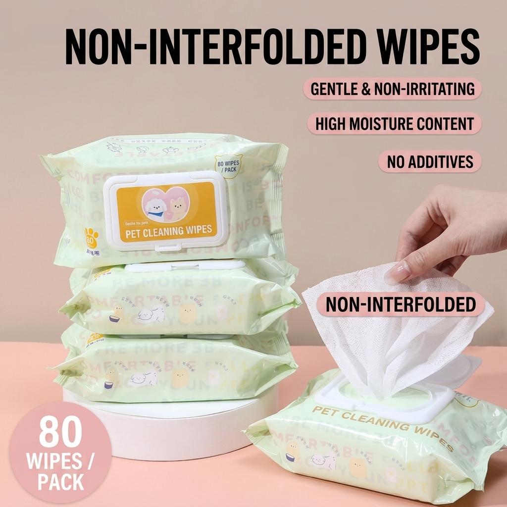 80 Count Pet Wipes, Disposable No-Rinse Cleaning Wipes for Dogs Cats, Tear Stain & Dirt Remover