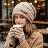Velvet Lined Thermal Cap Winter Knitted for Women Girls, Thickened Warm Hat Cold Weather, Casual Outdoor Snow Plush Fashion Stacked Hat, Stylish