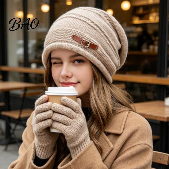 Velvet Lined Thermal Cap Winter Knitted for Women Girls, Thickened Warm Hat Cold Weather, Casual Outdoor Snow Plush Fashion Stacked Hat, Stylish