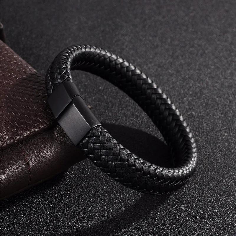 Men's Bracelets Vintage Woven PU Leather Rope Magnetic Bracelet High Quality Bangle Elegant Gifts Ornaments
