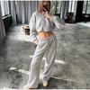 Casual Solid Color Hoodies Pants Set Women Long Sleeve Zipper Short Sweatshirt Slim Drawstring Trouser 2025 Spring Autumn New Lady Tracksuit