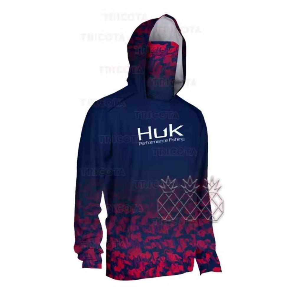 2024 New HUK Men's Long Sleeve Hooded Face Mask Fishing Clothing, UV Protection Fishing Shirt Fishing Clothing