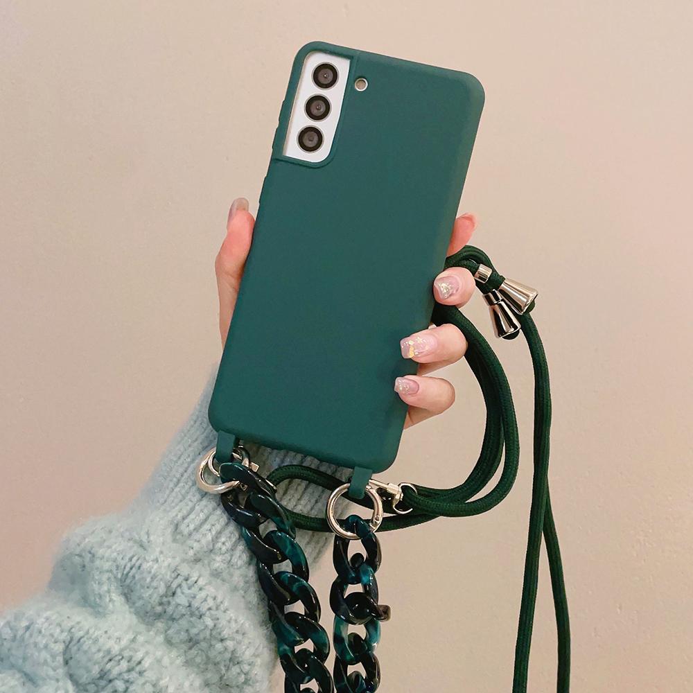 Crossbody Lanyard Acrylic Bracelet Silicone Soft Case For Samsung S24 Ultra S23 Plus S22 S21 Candy Necklace Shoulder Strap Cover