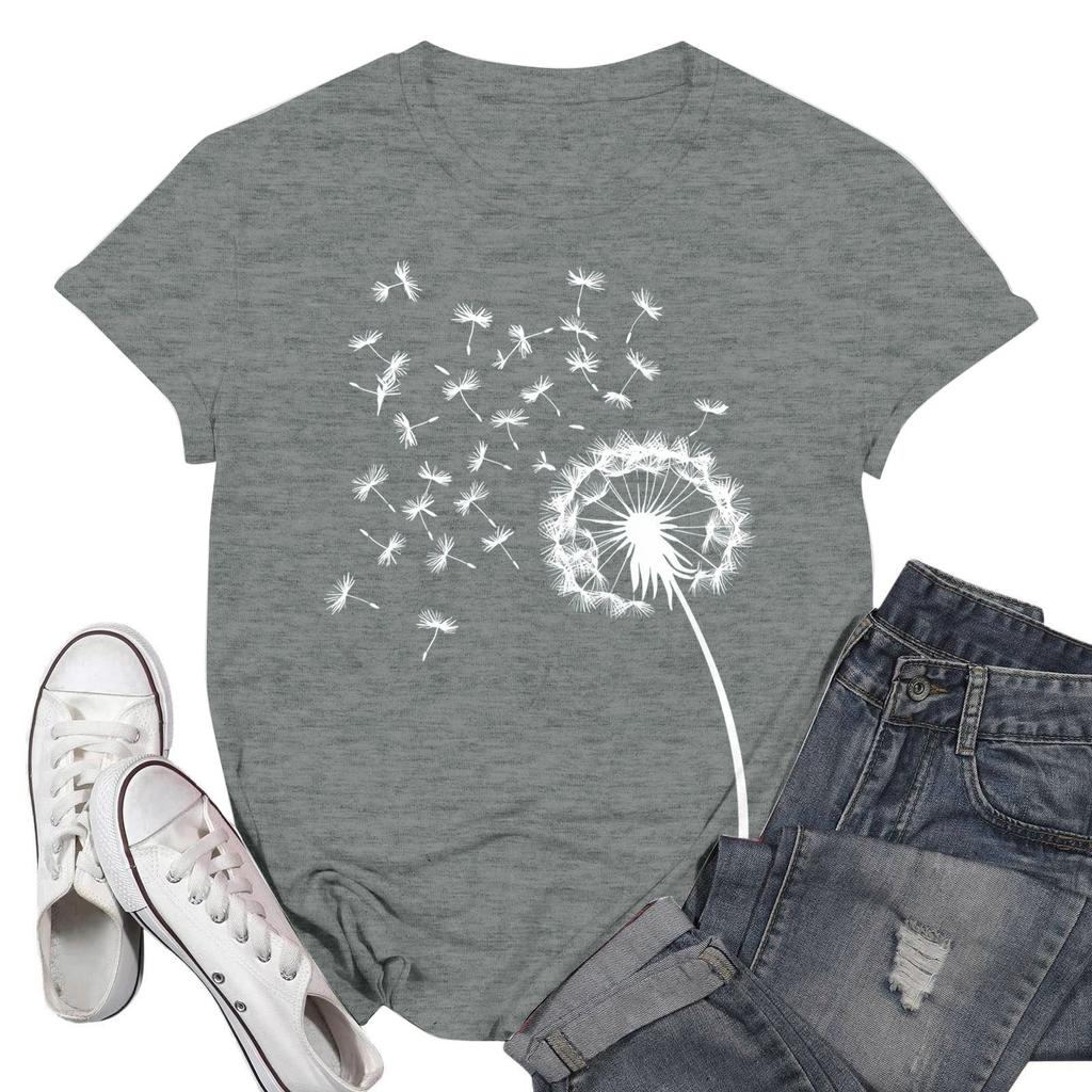 Women's Fashion Casual Printed Short Sleeve Round Neck Pullover Tops