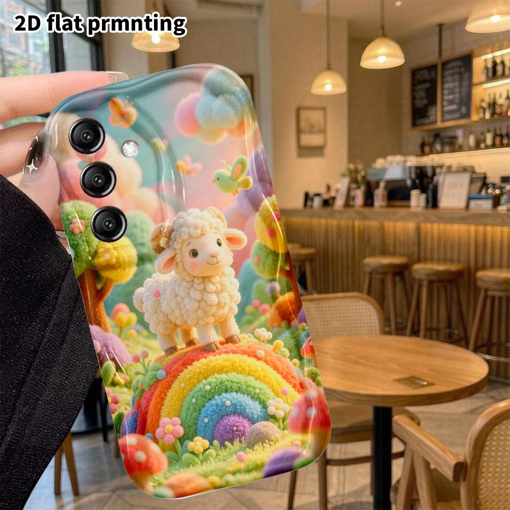 Phone case: 2D flat, suitable for Samsung Galaxy A34 A35 M05 M06 S20 S22 S21 FE Plus 5G protective case, rainbow hillside little sheep, perfect Christ
