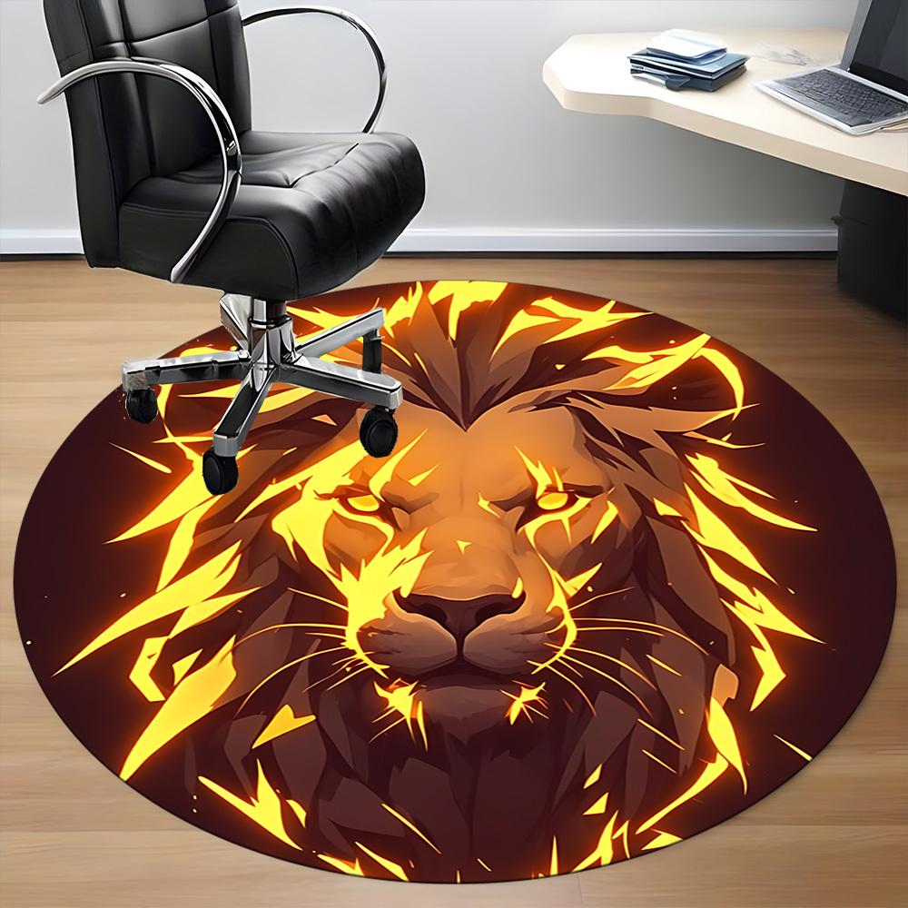 1pc Lion Flame Office Round Area Rug, Mat Suitable ForOffice, Under Office Chairs Bedroom Living Room Home Decor, Room Deco