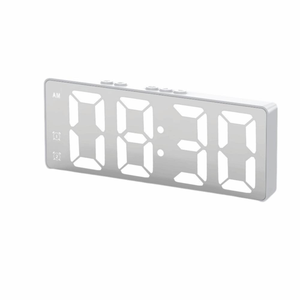 Mirror Display LED Mirror Clock Adjustable Brightness Large Number Digital Alarm Clock USB/Battery Powered Mute Function