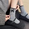 Grey College-style Striped Fabric Label Women's Mid-calf Socks Autumn and Winter Cotton Socks Trendy and Individualistic Long Calf Socks