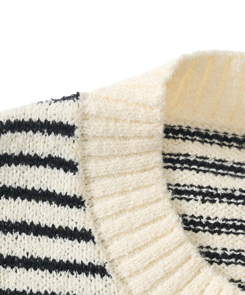 ANALOG MOOD Marine Stripe Round Short Sleeve Knit (Ivory)