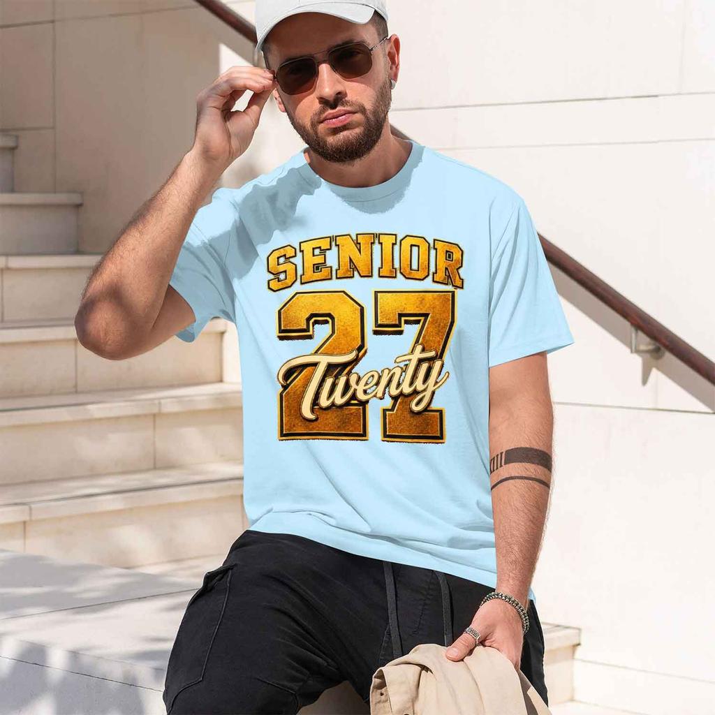 Senior Gold Varsiy Design Cl Of 2027 Graduaes T-Shir Summer Shor-Sved Breahable Swea-Wking Versaile Rendy 2026 New Model Short-s
