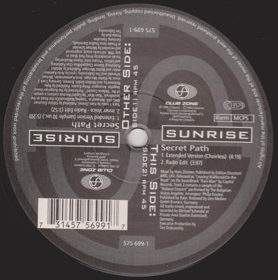 12-дюймовая пластинка SUNRISE - Secret Path 5756991 Club Zone 1996 Германия Танцевальная и Электронная