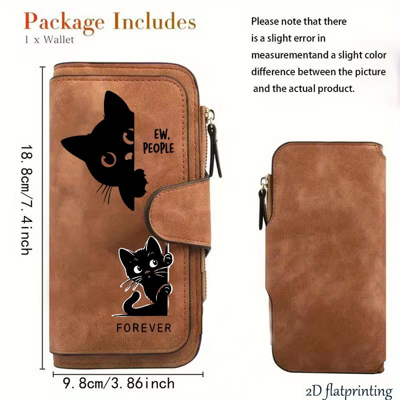 Elegant Black Striped Cat Print Womens Long Wallet Multifunctional Snap Button Coin Purse Minimalist Lined Interior Handwash Care Outdoor Travel Home