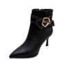Brand Ladies Shoes Ankle Women's Boots Sexy Modern Boots Women Belt Buckle Pointed Toe Side Zip Thin High Heel Shoes Women