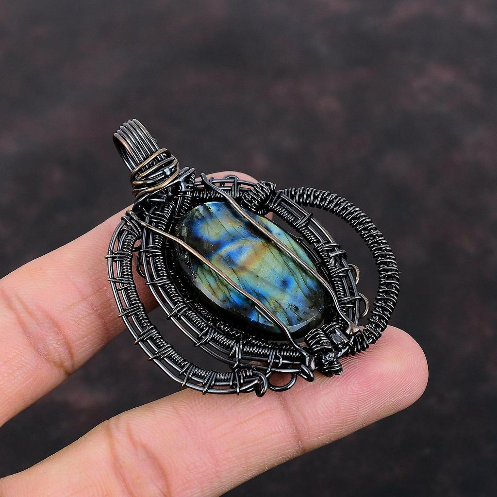 Кулон из лабрадорита, обмотанный медной проволокой, кулон с драгоценным камнем, кулон новейшего дизайна, украшение, обмотанное медной проволокой, подарок для него, украшения в стиле бохо ручной работы