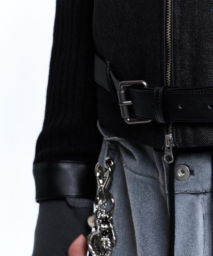 Rssc Knit & Denim Belted Biker Jacket - Black