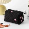 Lovely Bow Makeup Bag for Women Embroidered Bowknot Travel Cosmetic Bags Large Capacity Handheld Makeup Toiletry Storage Bag