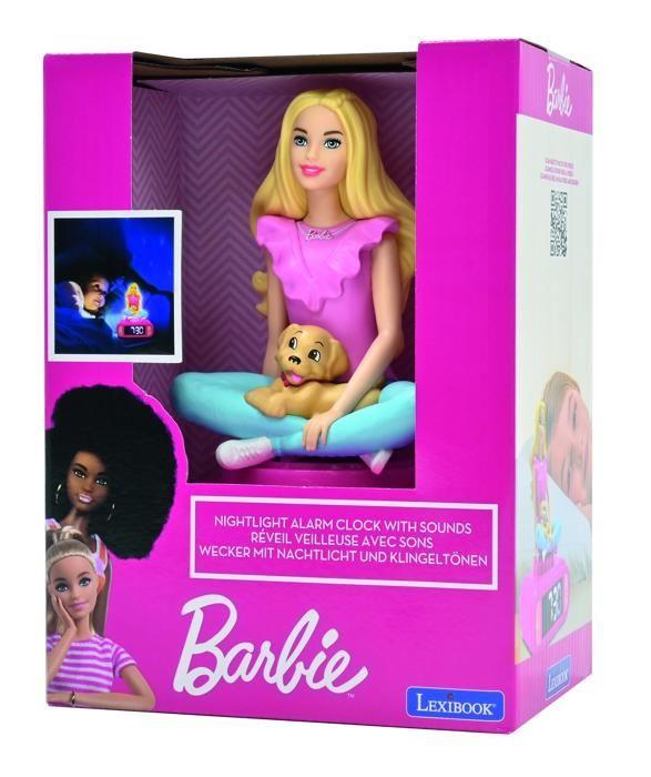 LEXIBOOK - Réveil veilleuse Barbie - Sons et mélodies, écran LCD rétro-éclairé et lumineux - Rose