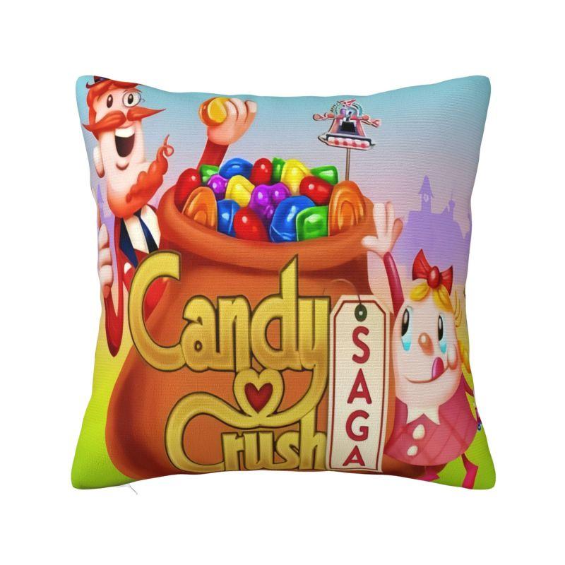 Custom Video Game Candy Crush Saga Cushion Cover Colorful Velvet Cute Pillow Case Home Decor