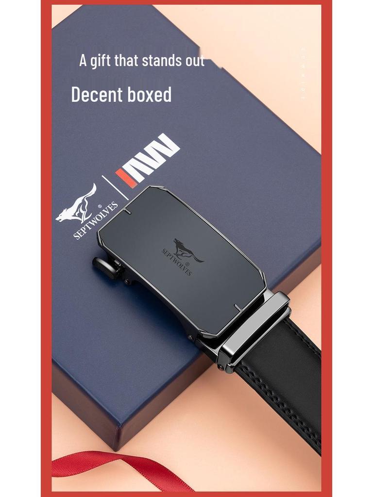 Универсальный мужской кожаный ремень Seven Wolves с автоматической пряжкой - Идеален для деловой или повседневной носки