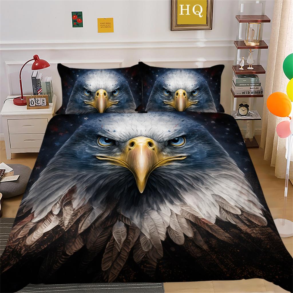 Eagle Bedding Set for Boys and Men, Down Duvet Covers, Pillowcases 2/3pcs, King Queen Bed 3D Printed Animal Cover Set Gift