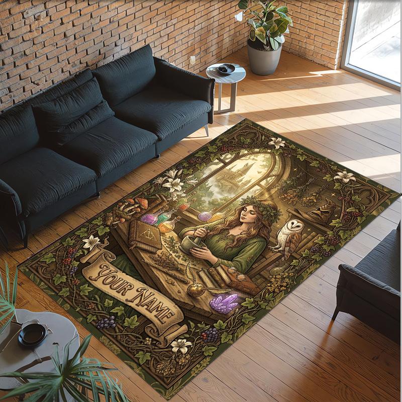 Witchcraft Theme Crystal Velvet Rug Personalized Custom Name Text Soft Floor Mat Home Decor
