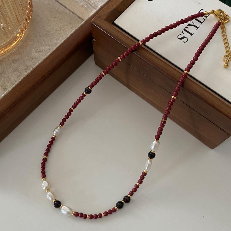 Французский этнический стиль Анкара Агат Бусины Ожерелье Ключица Предмет Женский Ретро Универсальный Пресноводный Жемчуг Цепь Свитера