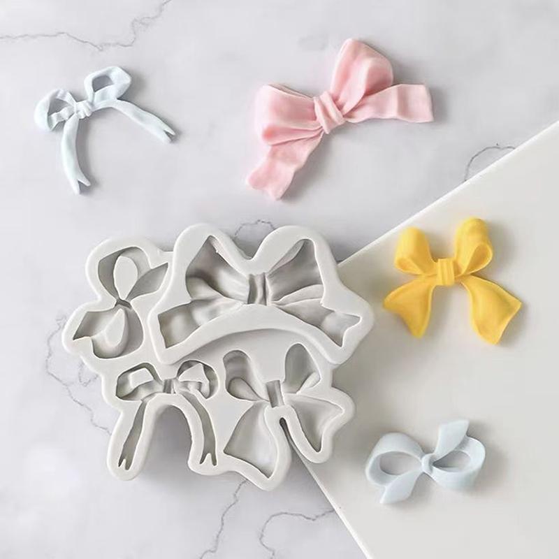 1 Pcs 4-Hole Bow Bowknot Silicone Cake Baking Mold Sugarcraft Chocolate Cupcake Baking Mould Fondant Cake Decorating Tools