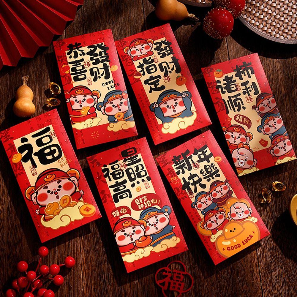 6pcs Chinese Style 2025 New Year Money Pocket Traditional Red Packets  Celebration Party