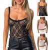 Женские сексуальные кружевные майки-слинги с низкой талией без рукавов, короткие топы, однотонные прозрачные кружевные майки с вышивкой