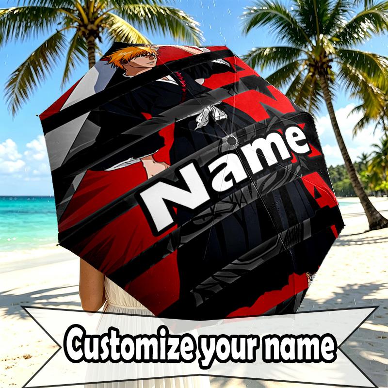 Custom Name Personalized BLEACH Print Umbrella, Auto Open Close, 8‑Rib Sturdy Frame, Commute Camping Hiking Use, Birthday Gift