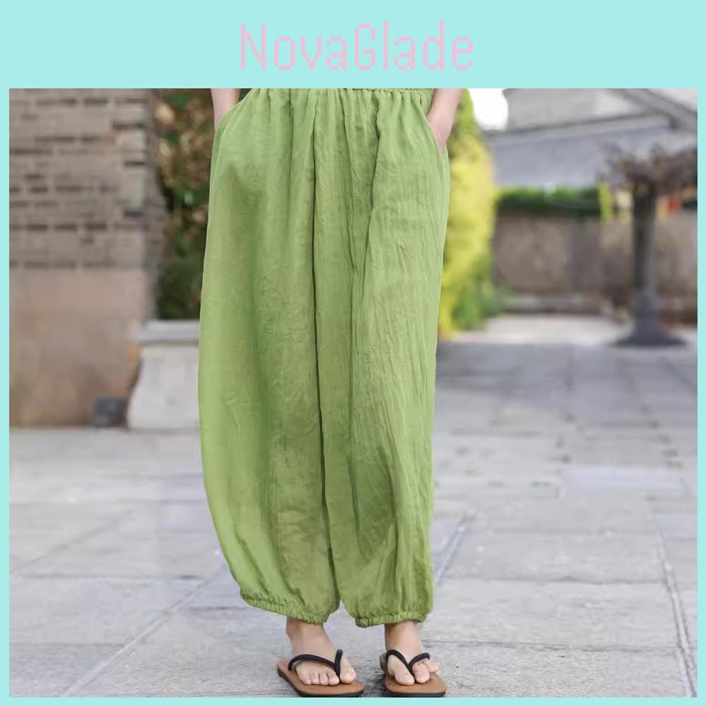 Cotton Linen Loose Fit Pants For Women Summer Boho Style Casual Trousers