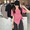 Summer Irregular Short Sleeve T-shirts for Women Thin Cotton Solid Drawstring Casual Slim T Shirt Harajuku Student Y2k Crop Tops